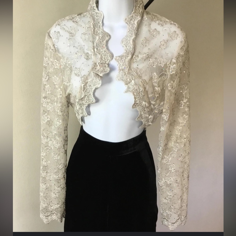 Scott Mcclintock sheer embroidered and beaded lace long sleeve smock